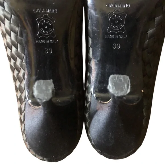 Vintage 90’s Bottega Veneta Black Classic Silk Woven Pumps EU39 US 9 ITALY RARE - Picture 10 of 16
